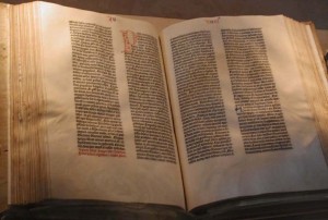 A vellum copy of the Gutenberg Bible owned by the U.S. Library of Congress